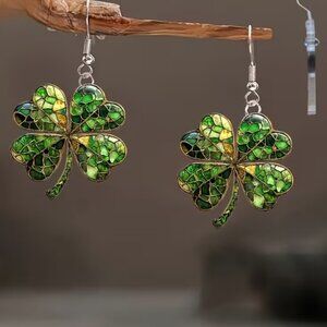 Clover Earrings Lightweight Acrylic Lucky Irish Pot O' Gold Green Lucky Charm